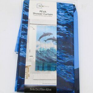 Mainstays PEVA Shower Curtain With Dolphin Ocean Design 70" X 72" New